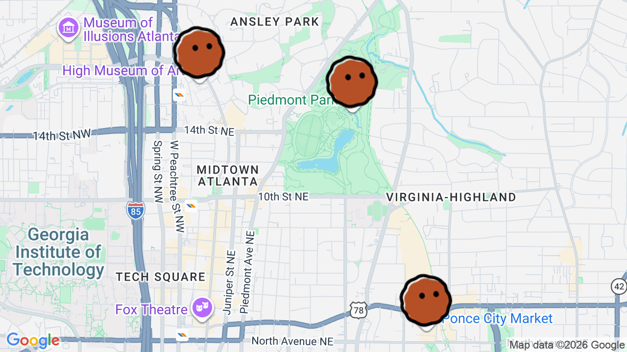 A map of 3 places in A first day in Atlanta