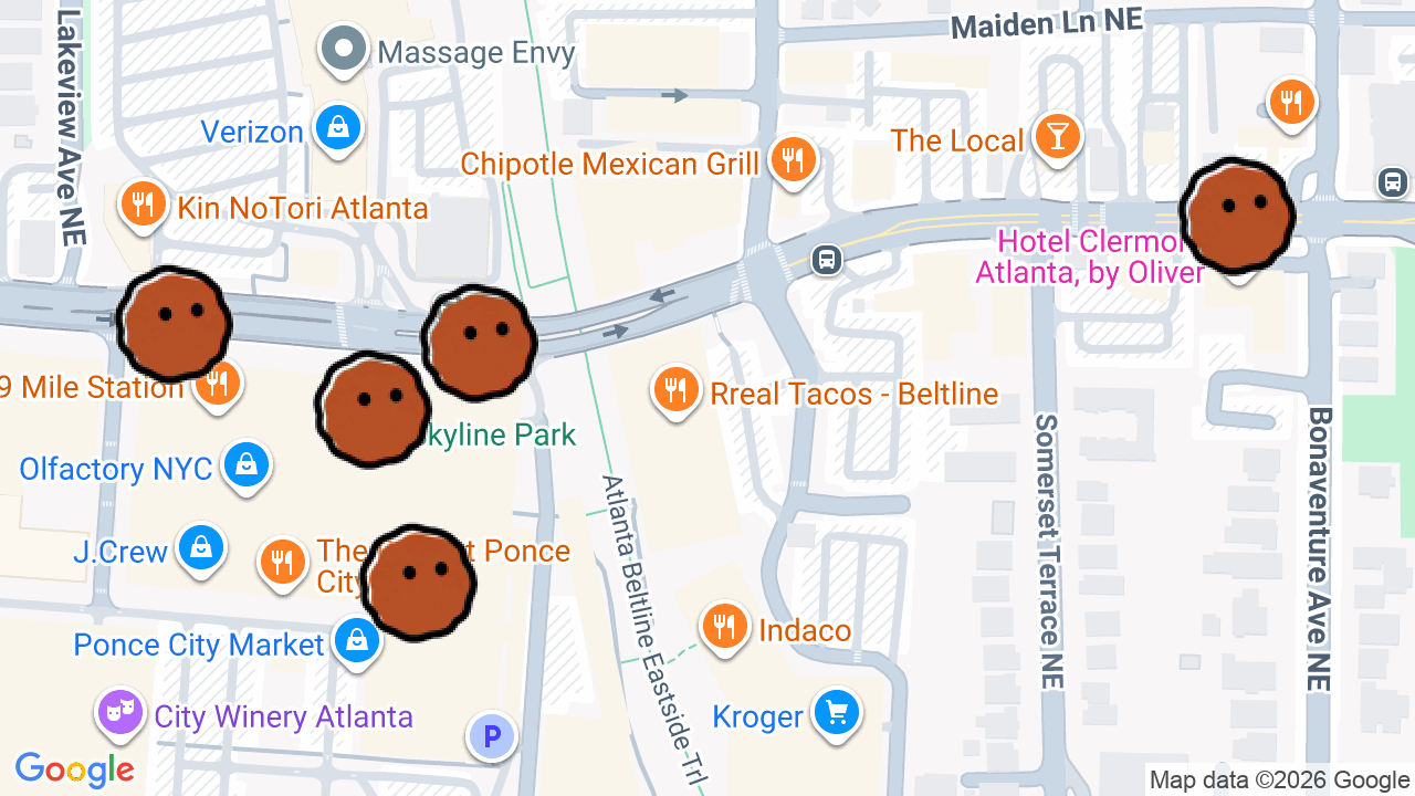A map of 5 places in GIRLS DAY IN ATL 💕