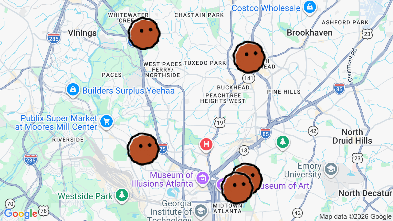 A map of 5 places in KID-FRIENDLY DAY IN ATLANTA 👇