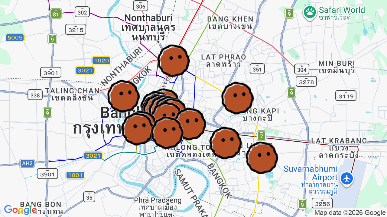 A map of 18 places in GQ's Menswear Nerd's Guide to Bangkok 2024