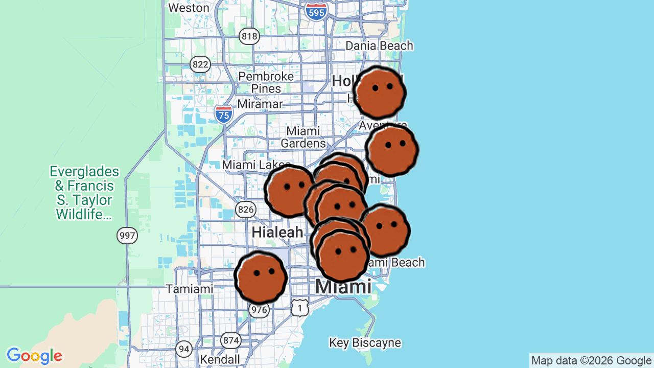 A map of 12 places in GQ's Menswear Nerd's Guide to Miami