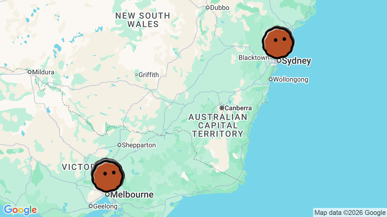 A map of 10 places in Listening Bars in Australia