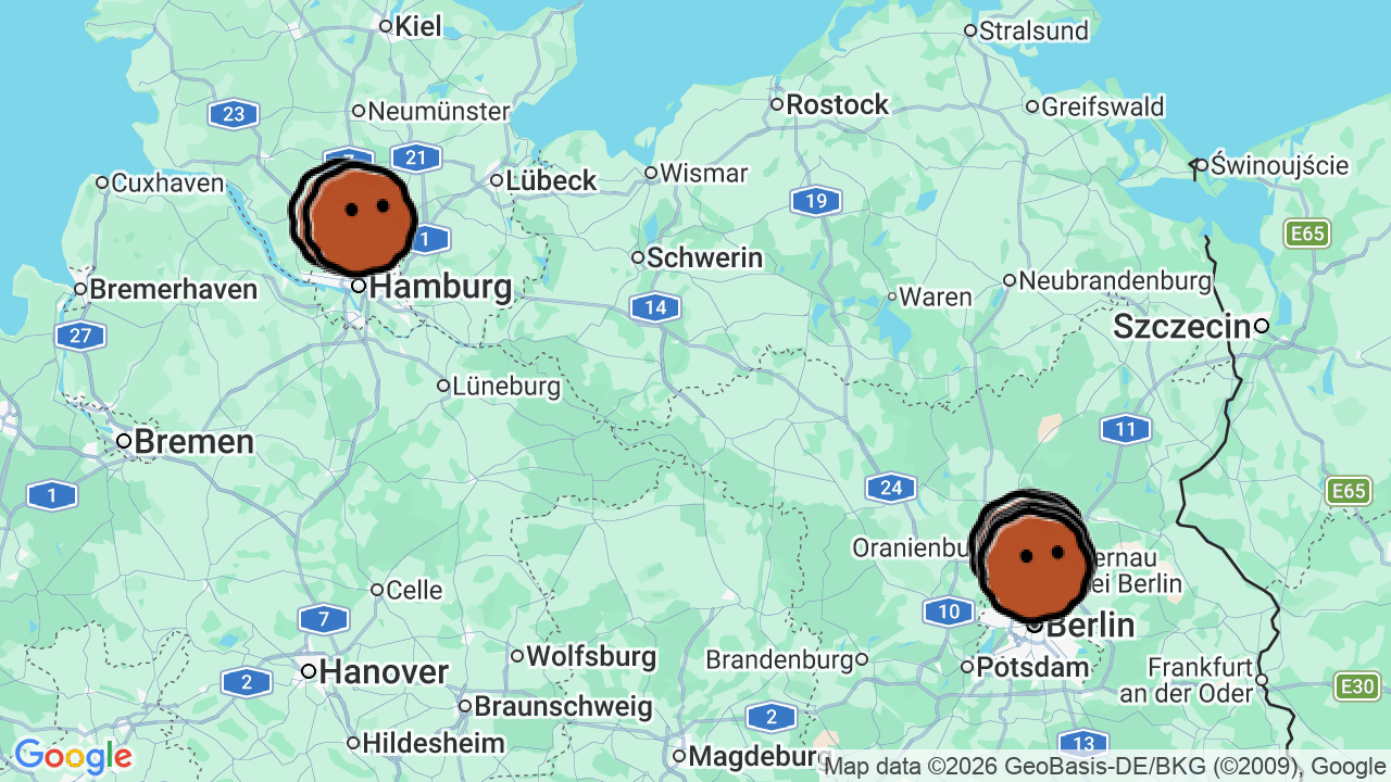 A map of 7 places in Listening Bars in Germany