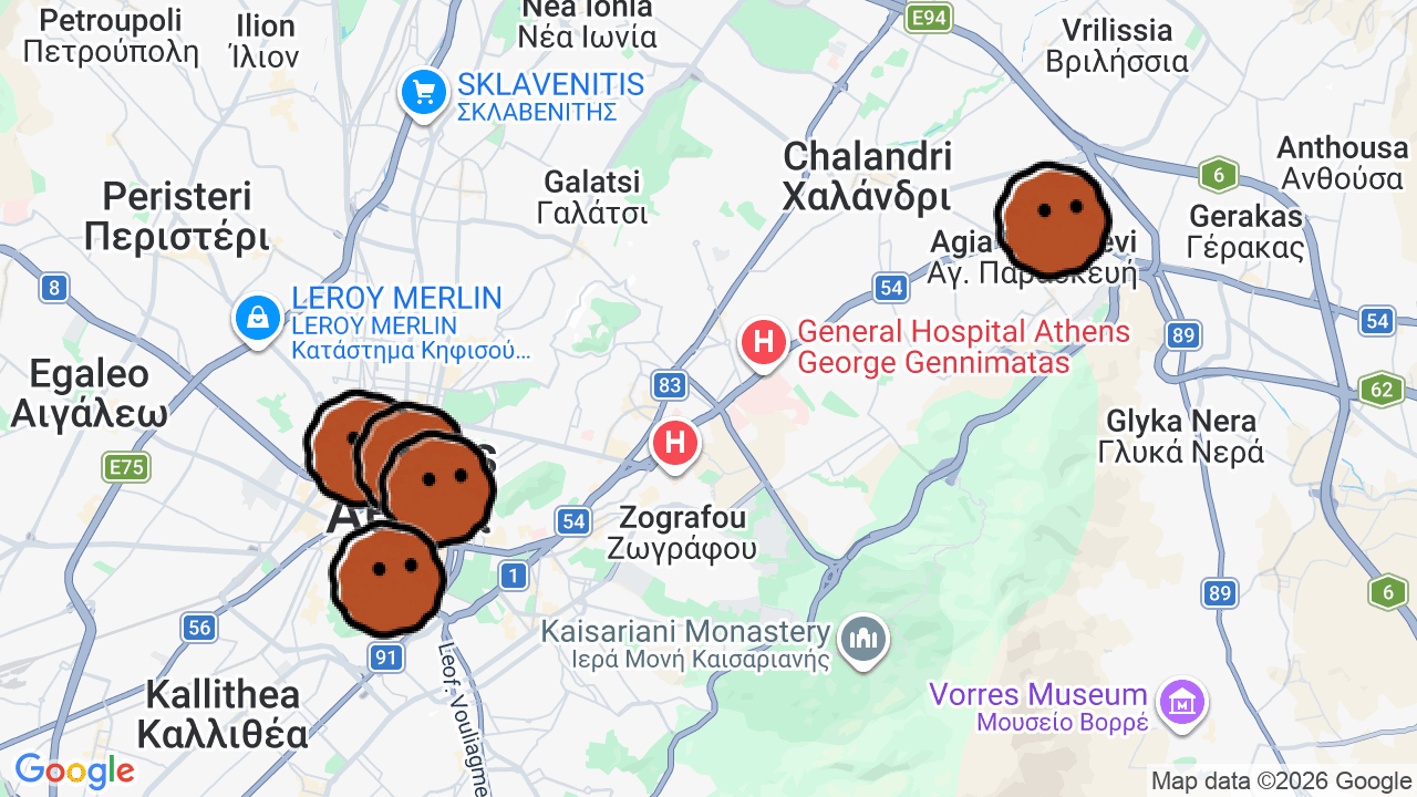 A map of 5 places in Listening Bars in Greece