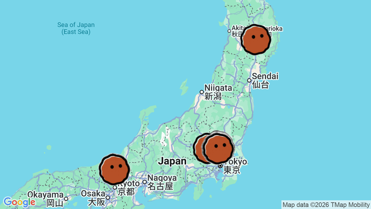 A map of 30 places in Listening Bars in Japan