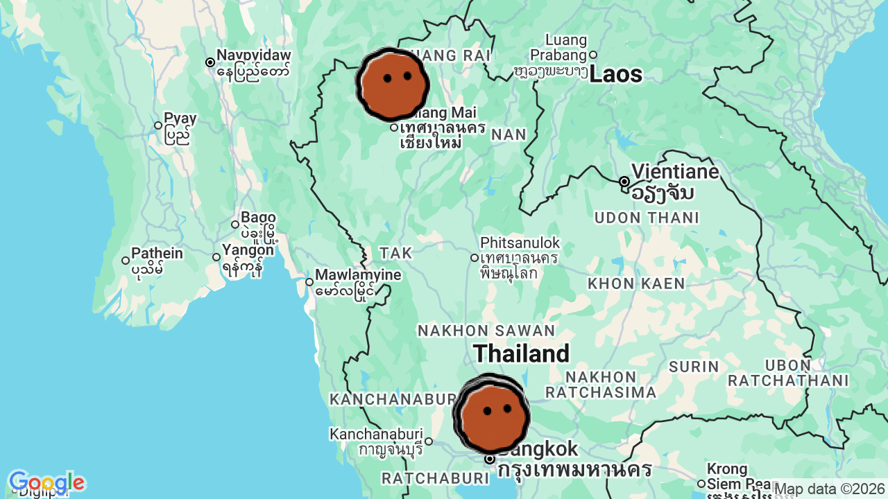 A map of 13 places in Listening Bars in Thailand