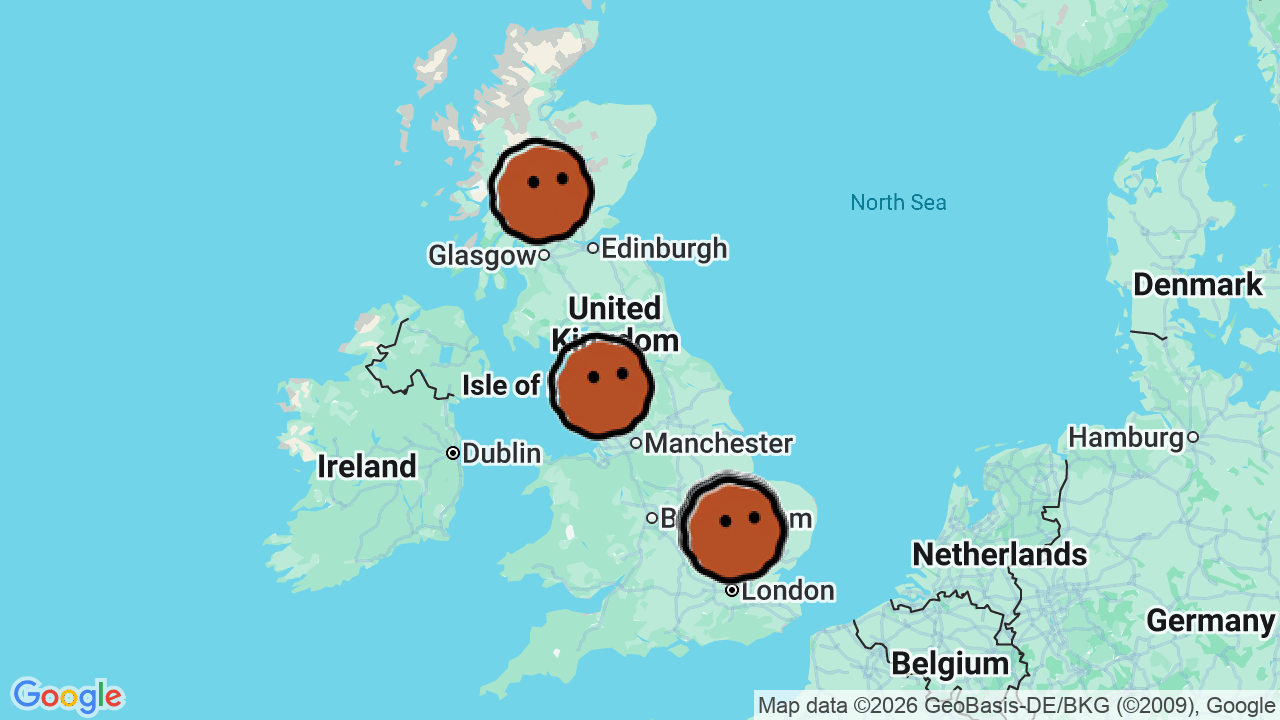 A map of 15 places in Listening Bars in United Kingdom
