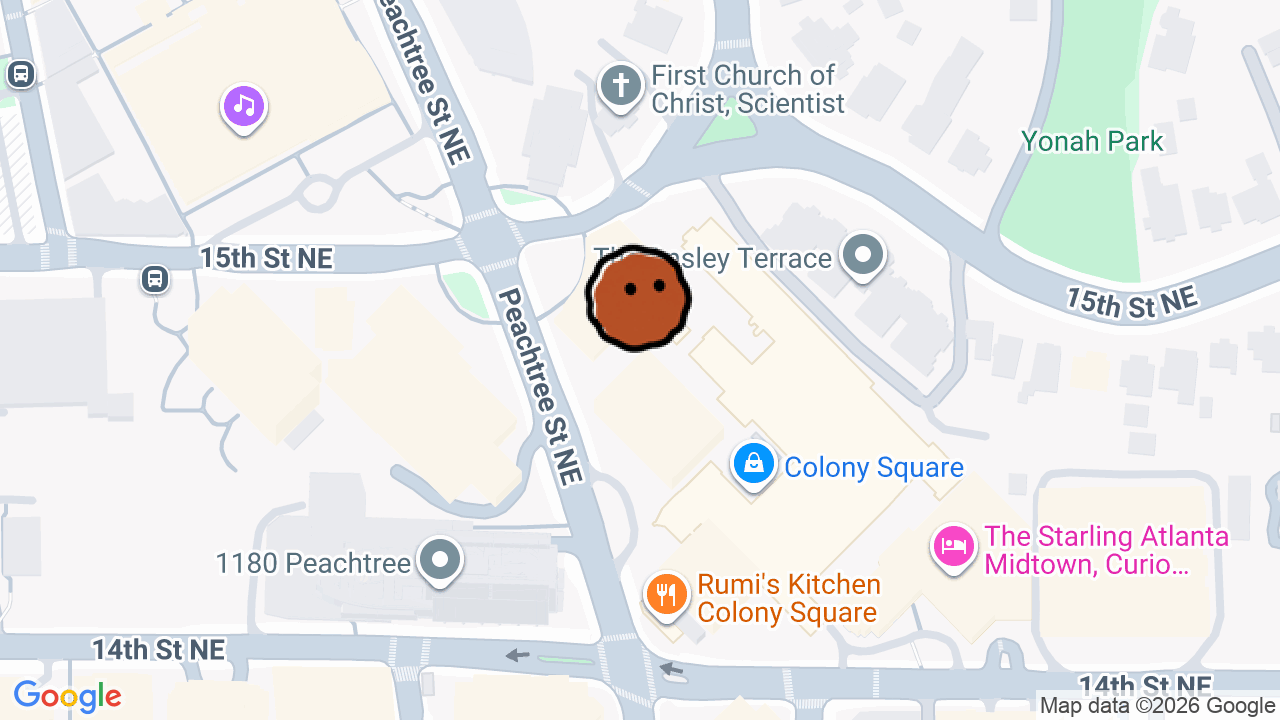 A map of 1 place in ATL Favorite Burgers