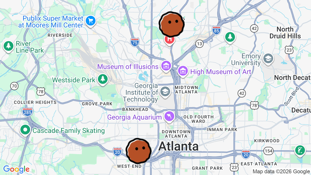 A map of 2 places in Atl Vegetarian Spots