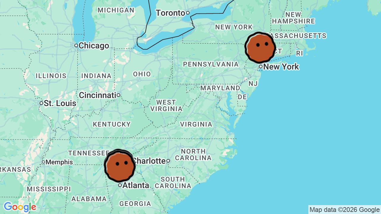 A map of 3 places in Demo list