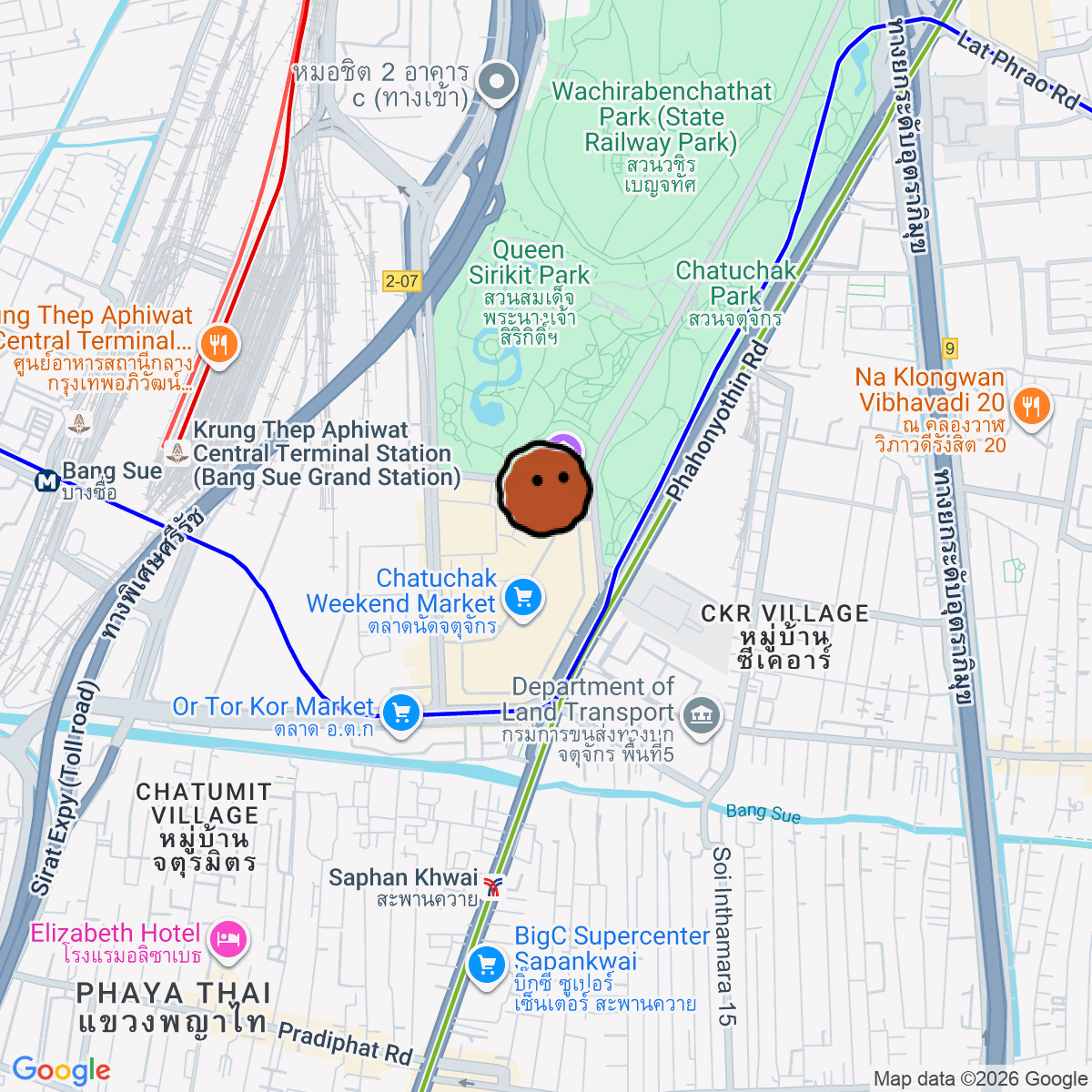 A map showing where Chatuchak Night Market is in แขวงจต จ กร เขตจต จ กร กร งเทพมหานคร