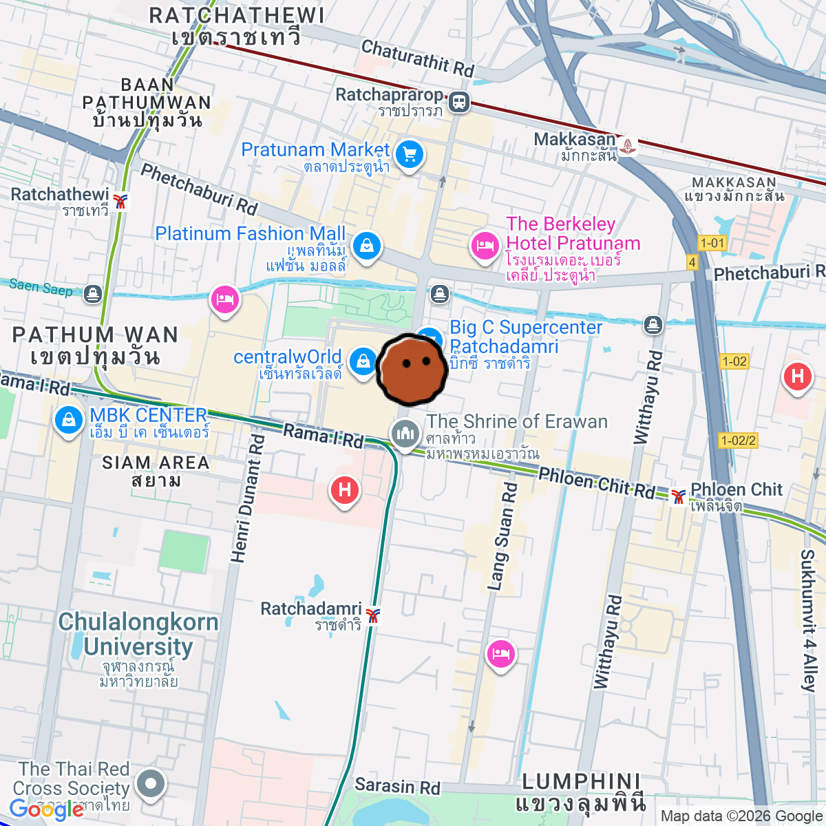 A map showing where JBB* is in แขวงล มพ น เขตปท มว น กร งเทพมหานคร