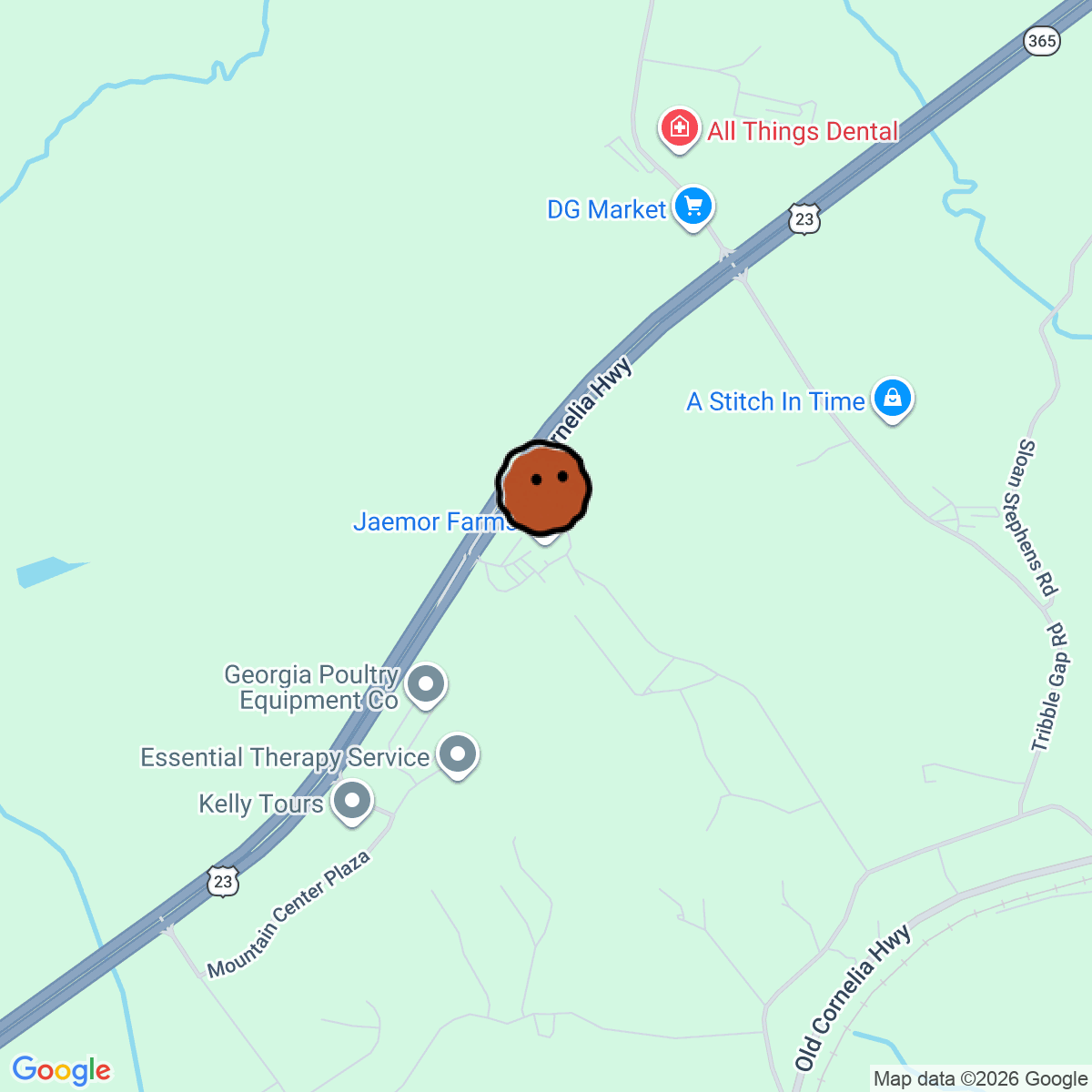 A map showing where Jaemor Farms is in Alto