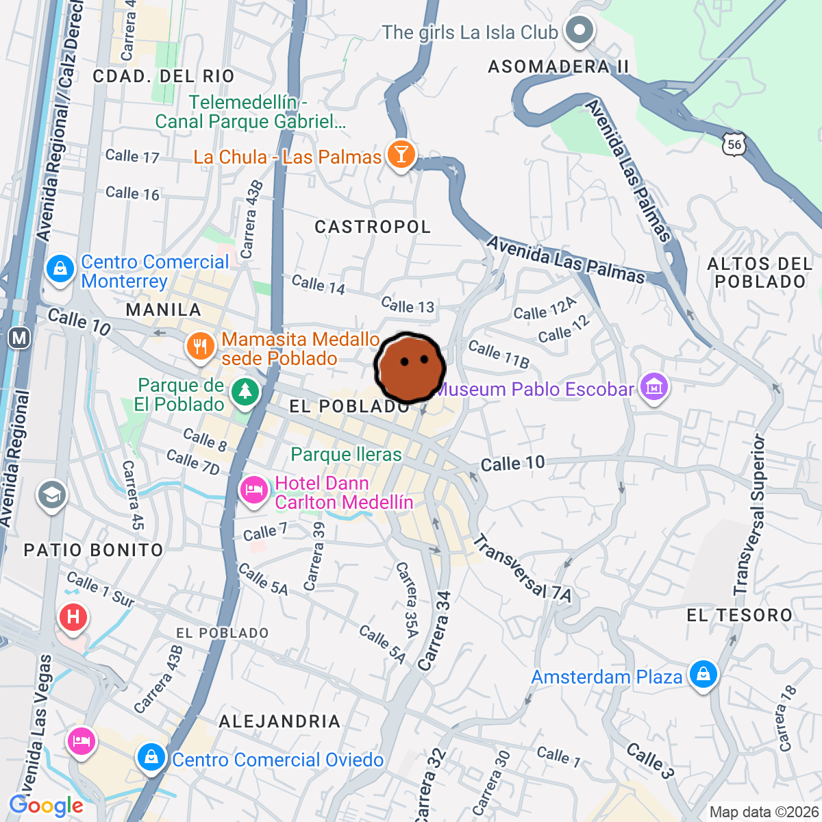 A map showing where Mala Audio Bar en Medellín is in Antioquia