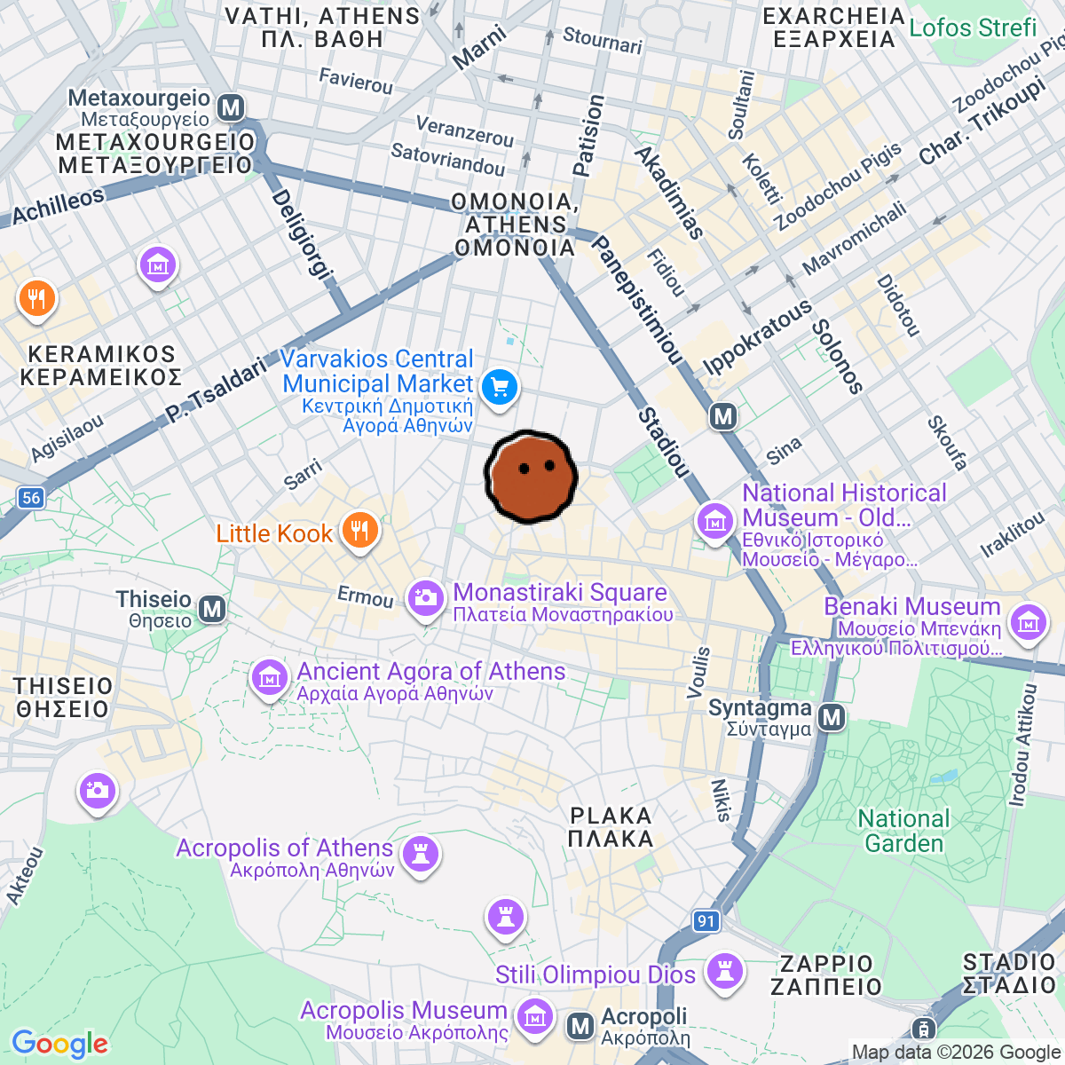 A map showing where Kennedy Vins is in Athina