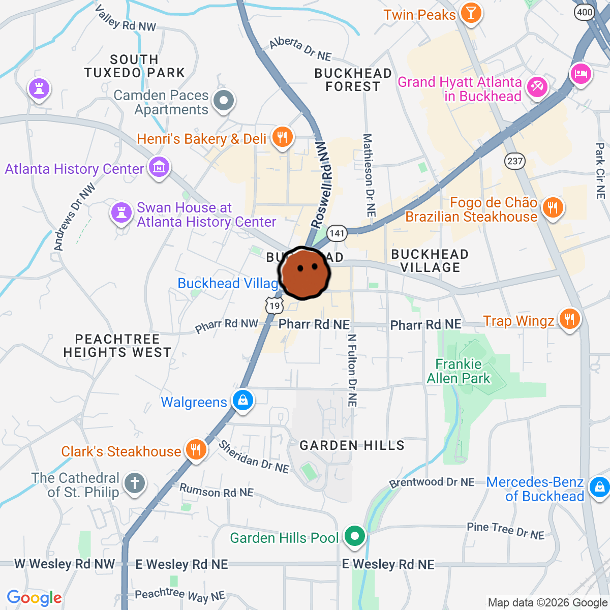 A map showing where Billy Reid is in Atlanta