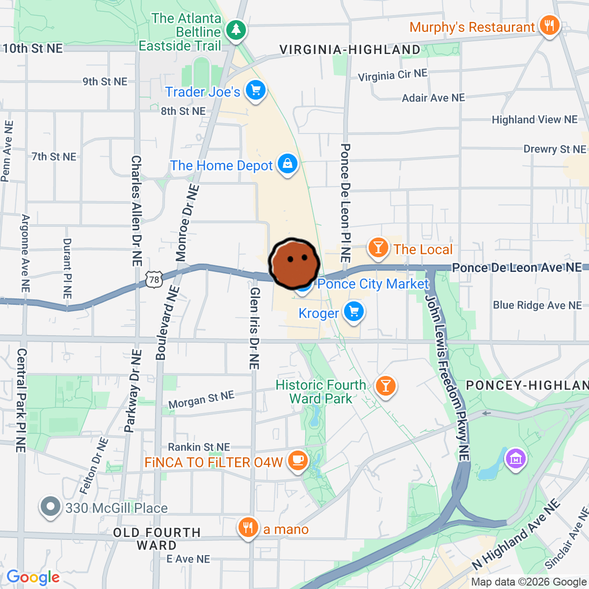 A map showing where Botiwalla by Chai Pani is in Atlanta