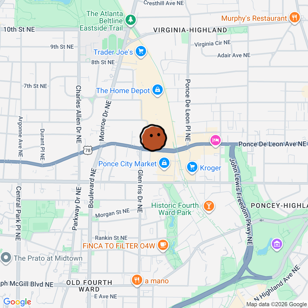 A map showing where Citizen Supply is in Atlanta