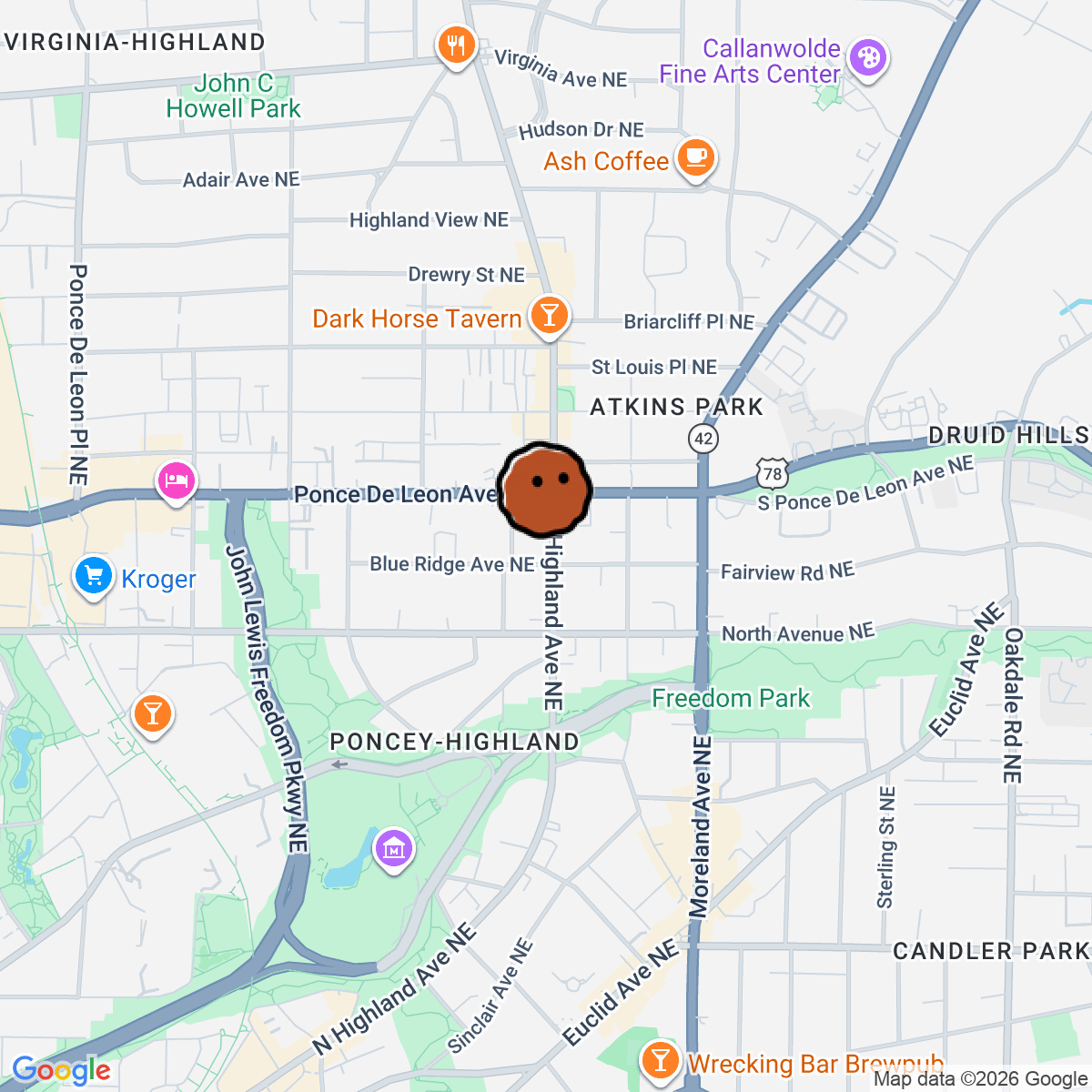 A map showing where Fishmonger is in Atlanta