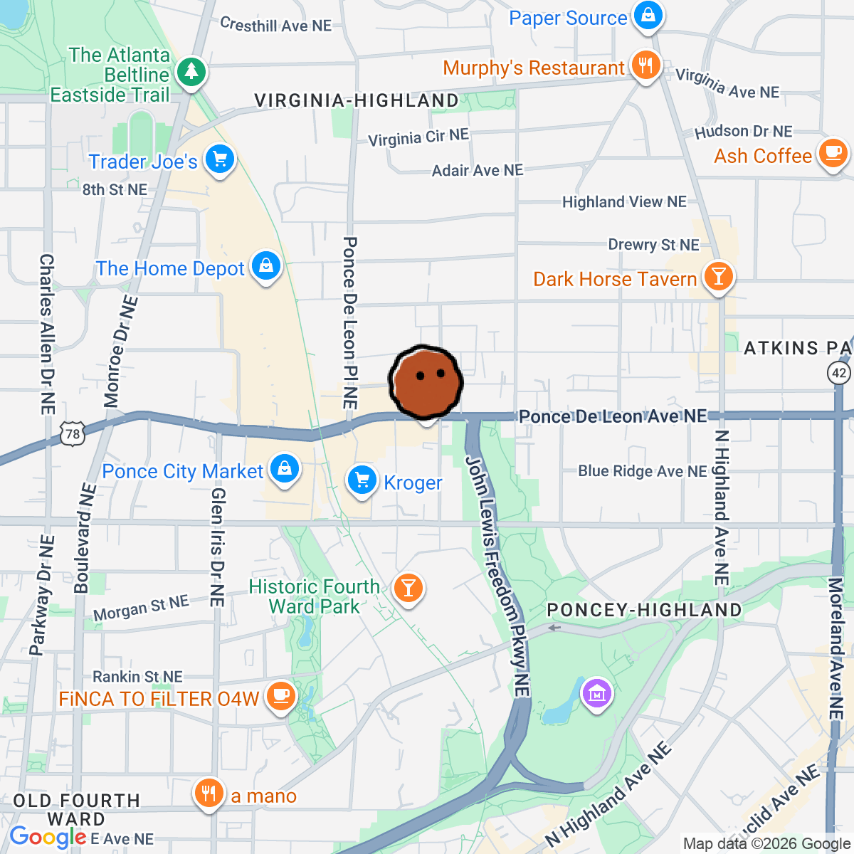 A map showing where Hotel Clermont Atlanta, by Oliver is in Atlanta