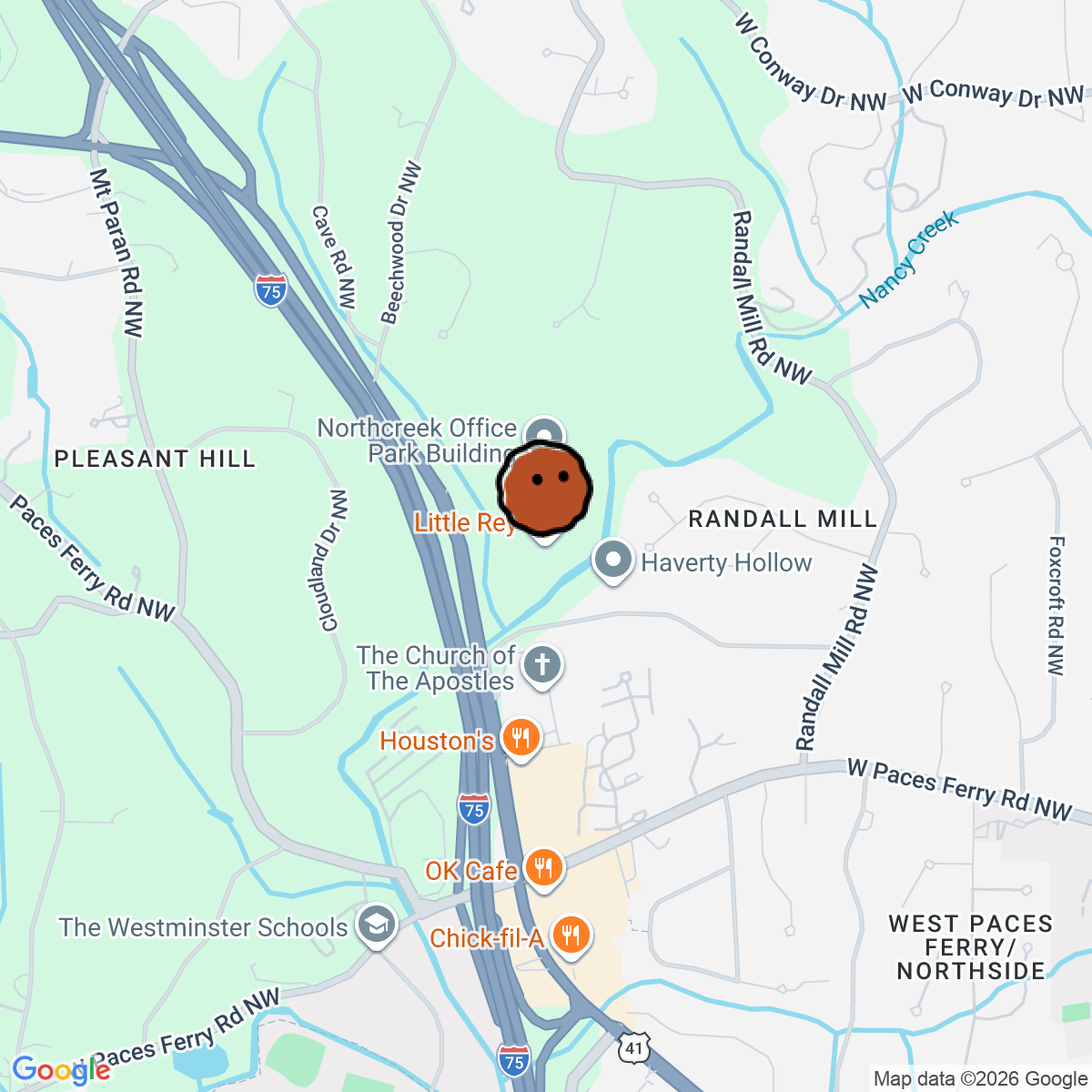 A map showing where Little Rey is in Atlanta