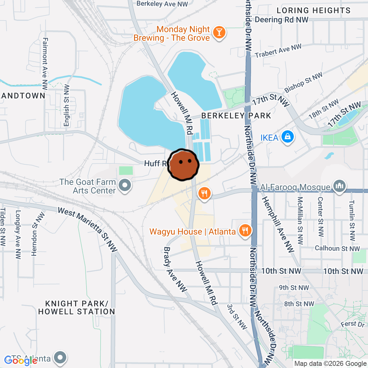 A map showing where Sid Mashburn is in Atlanta
