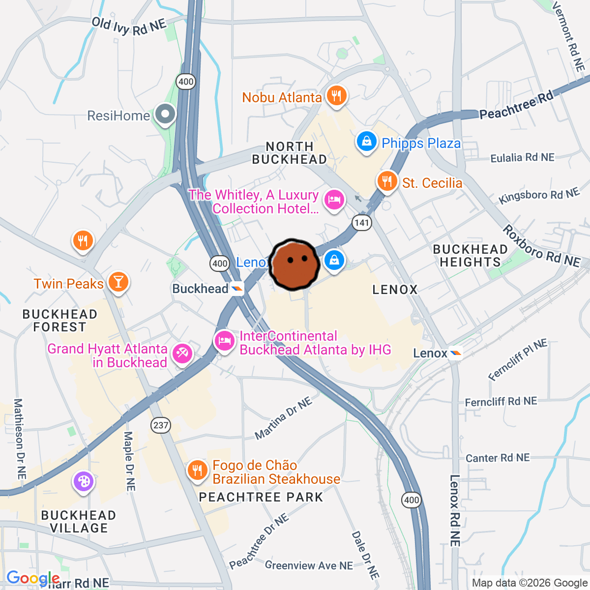 A map showing where Suitsupply Atlanta is in Atlanta