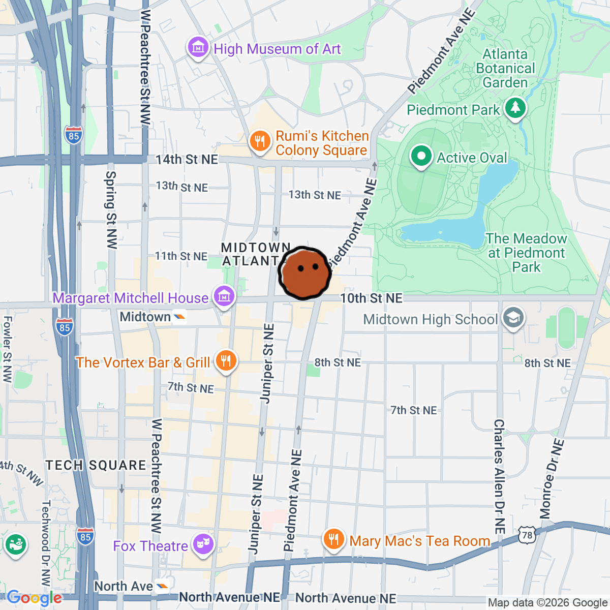 A map showing where Zocalo is in Atlanta