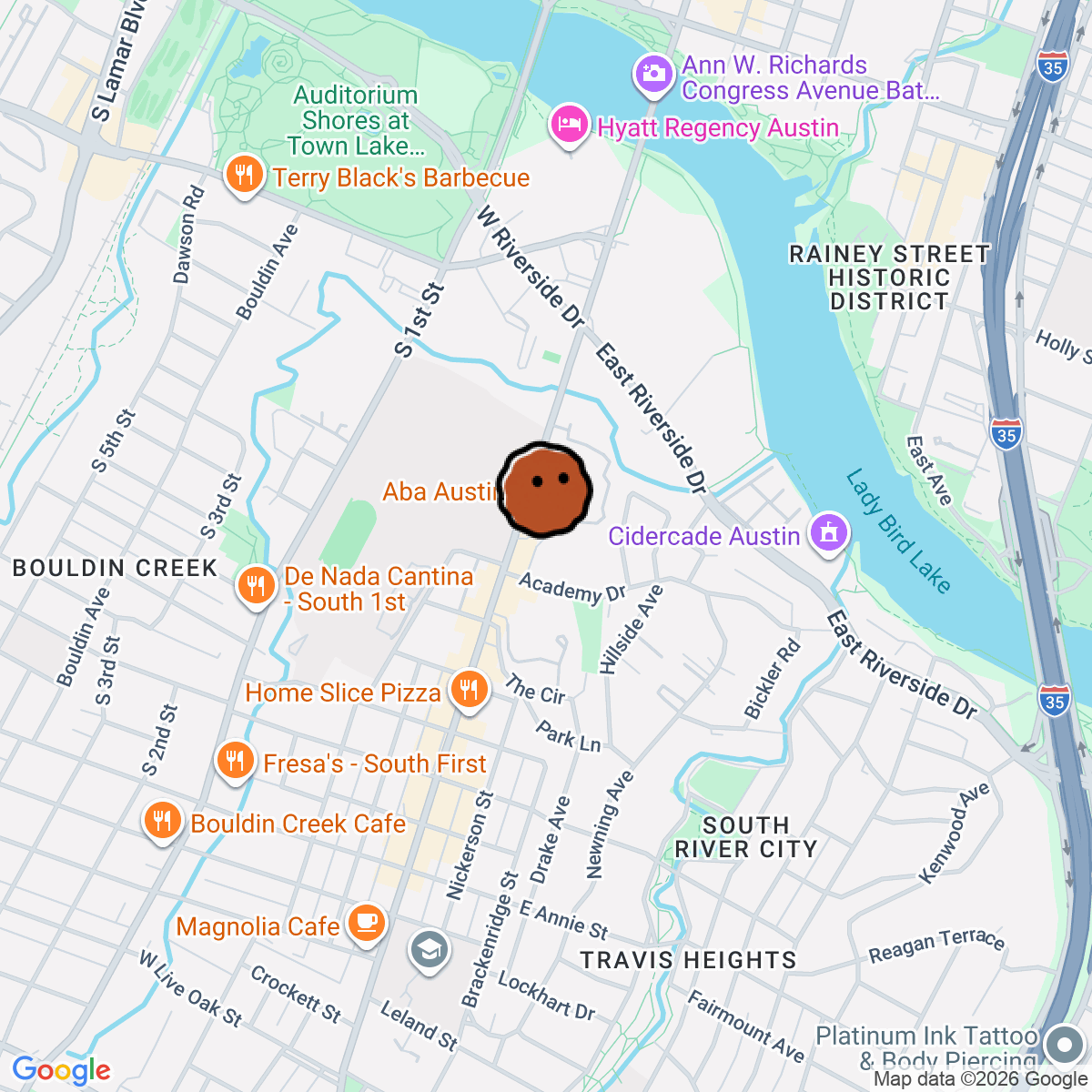 A map showing where Equipment Room is in Austin