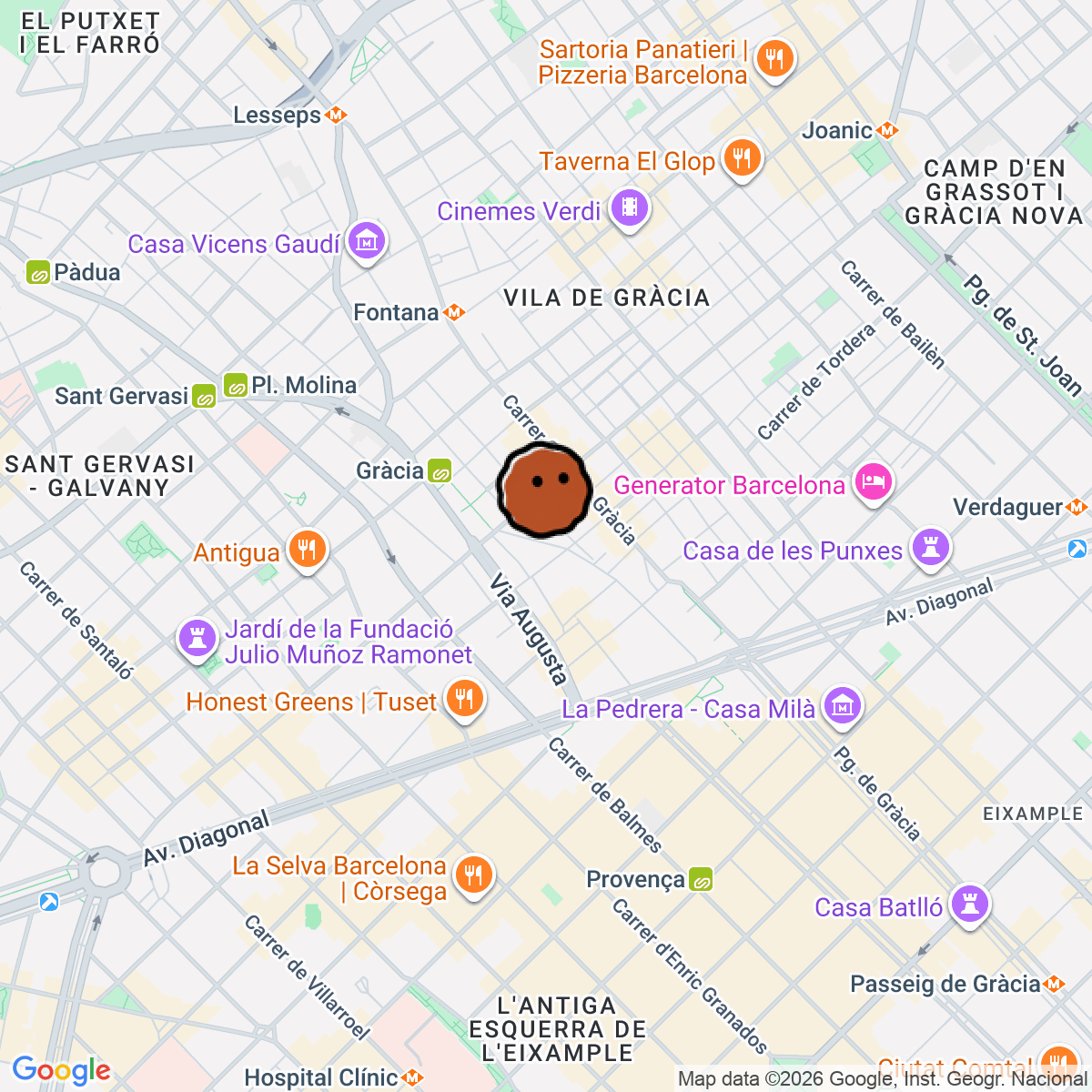 A map showing where Oblicuo Hi-Fi Bar is in Barcelona