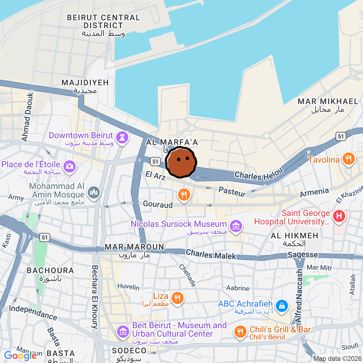 A map showing where Drop Sociale is in Bayrut