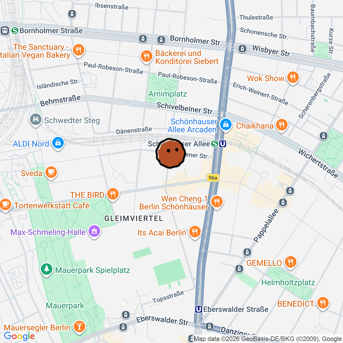 A map showing where Rhinoçéros is in Berlin-Bezirk Pankow