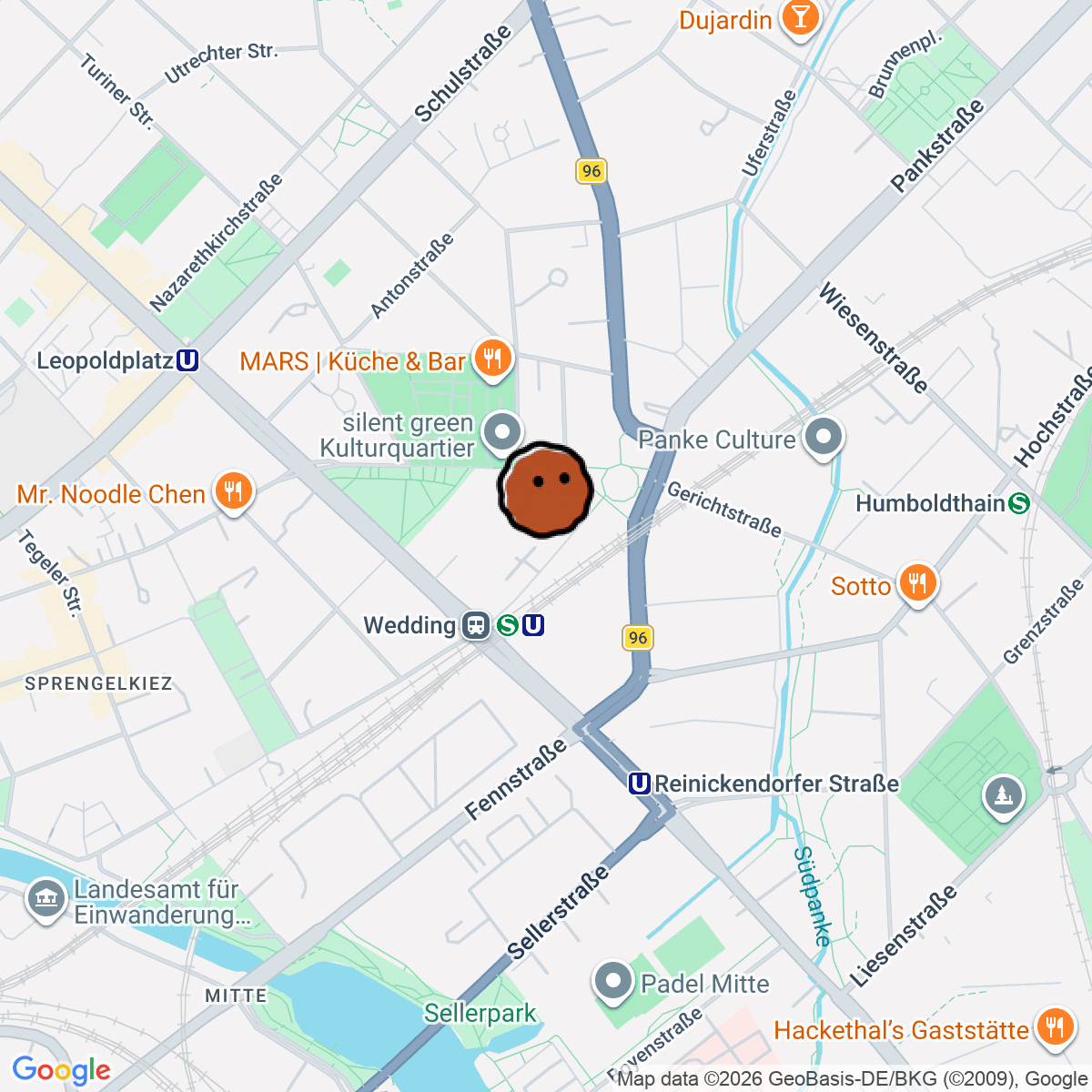 A map showing where migas, a listening bar is in Berlin