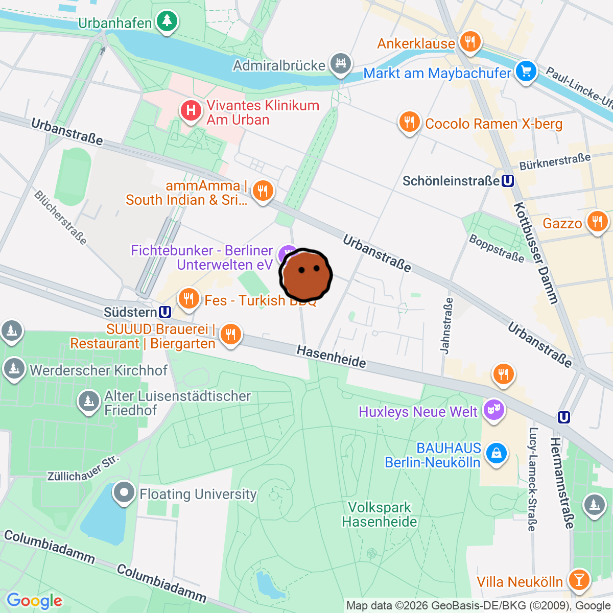 A map showing where Unkompress Listening Bar is in Berlin