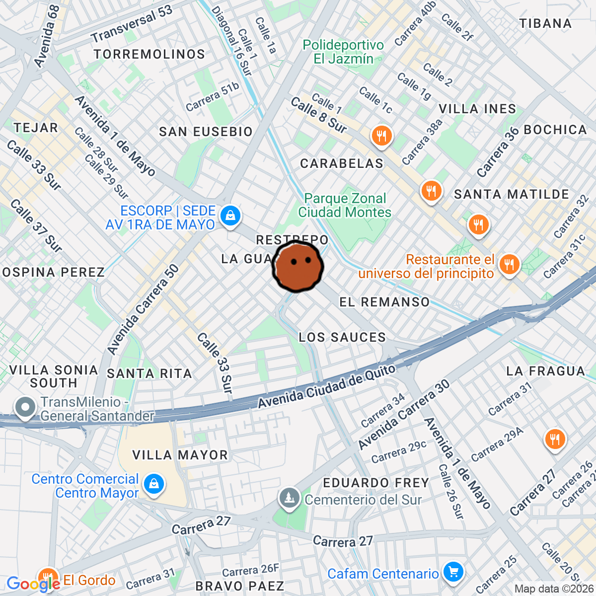 A map showing where El Espacio is in Bogotá