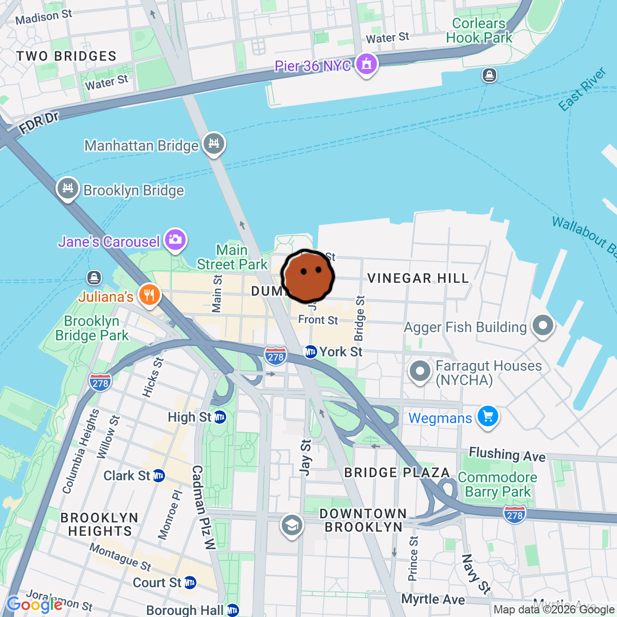 A map showing where Crowley Vintage is in Brooklyn