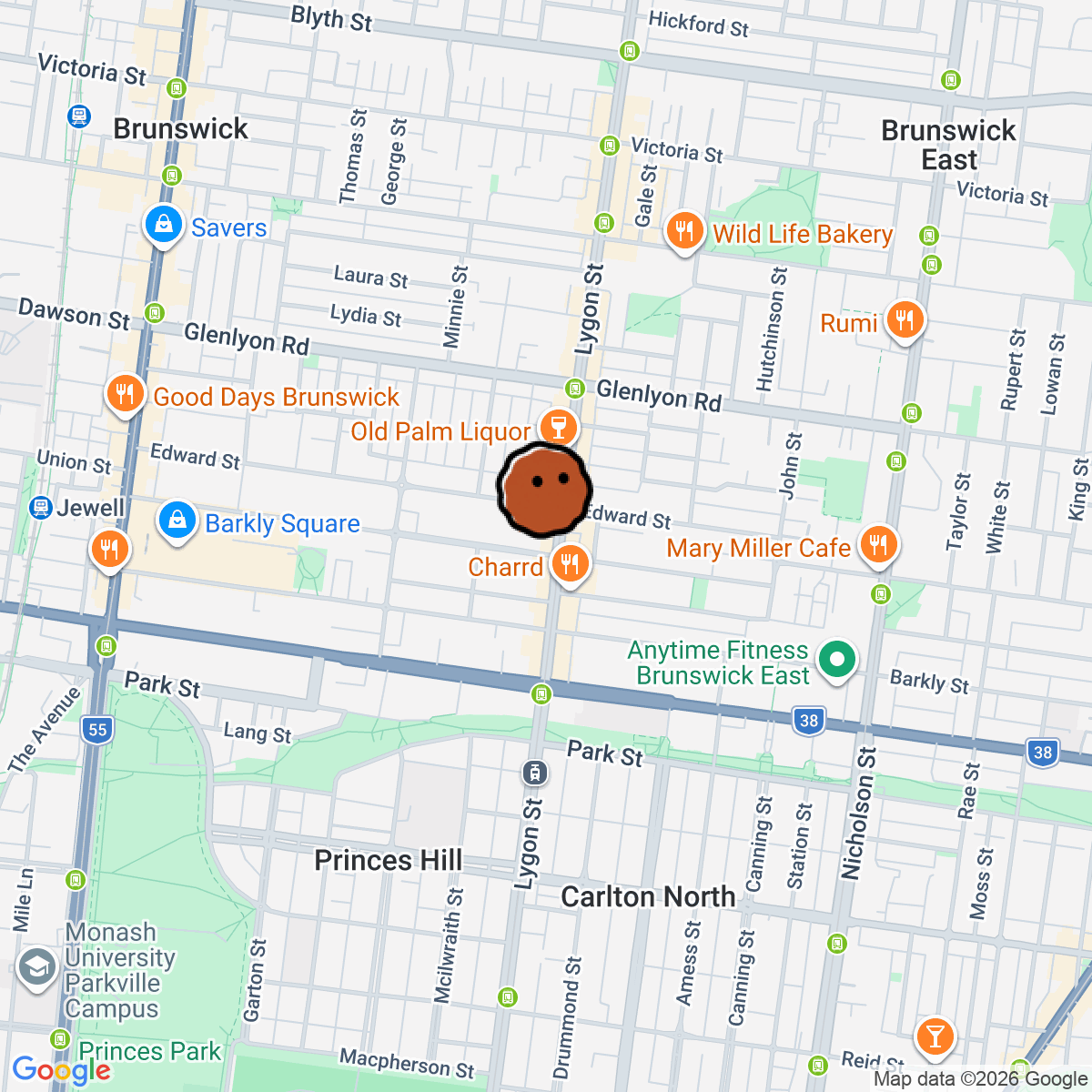 A map showing where Waxflower is in Brunswick VIC