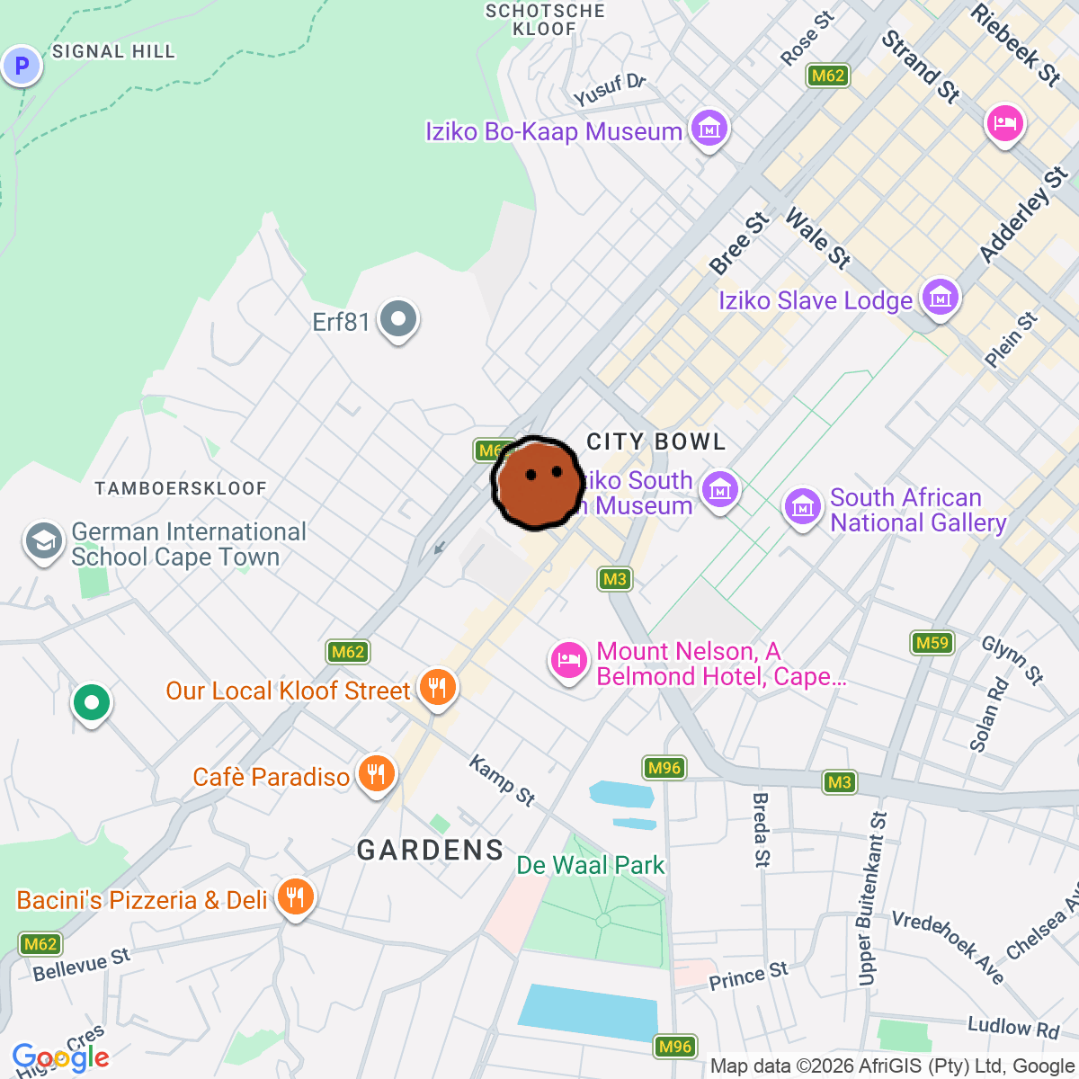 A map showing where One Park is in Cape Town