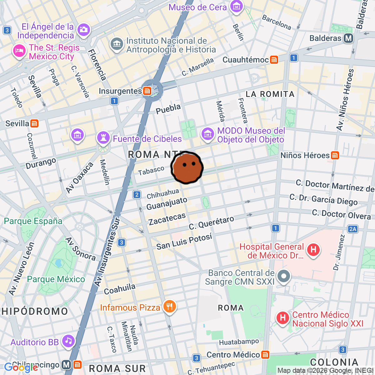 A map showing where Café de Nadie is in CDMX