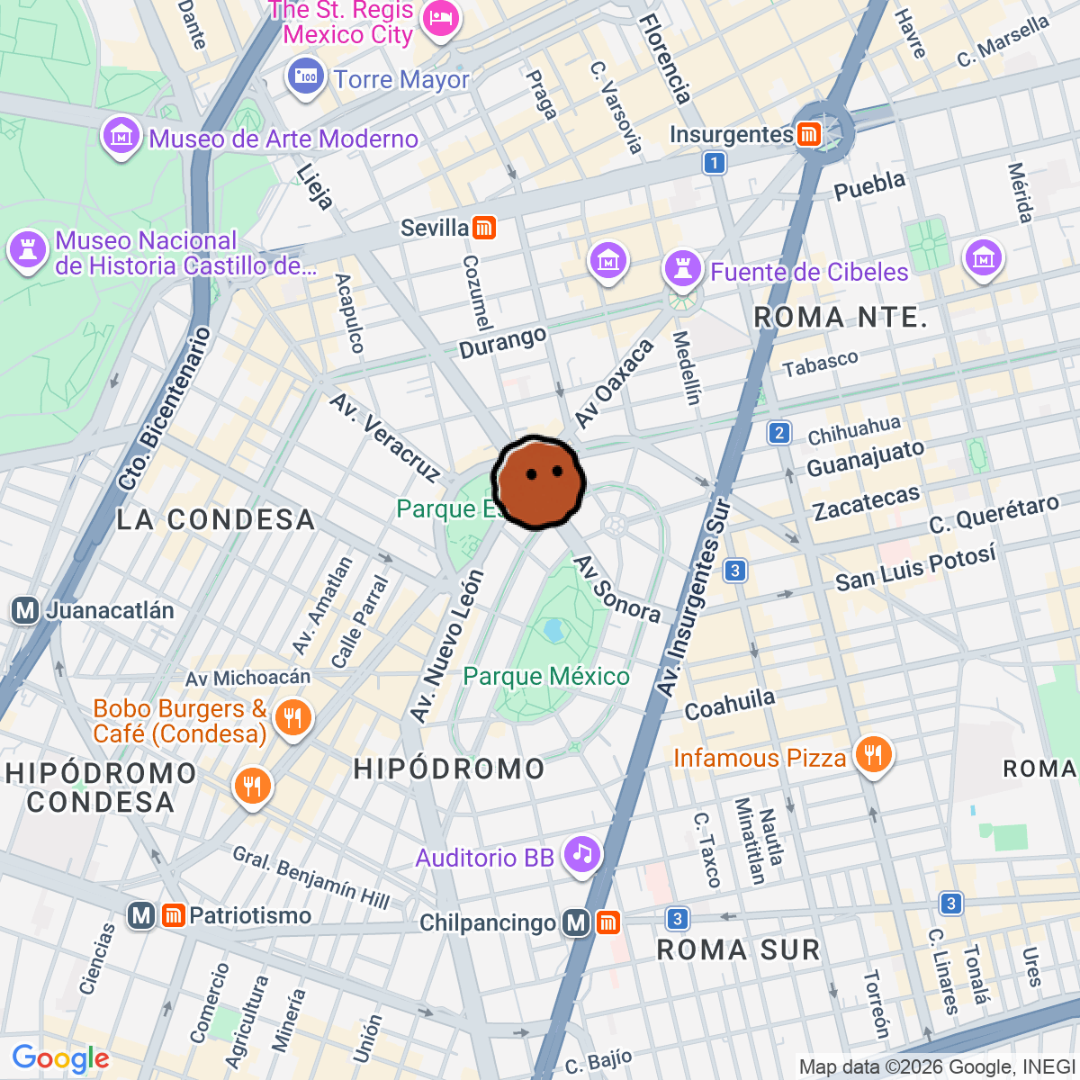 A map showing where Shhh Condesa is in CDMX
