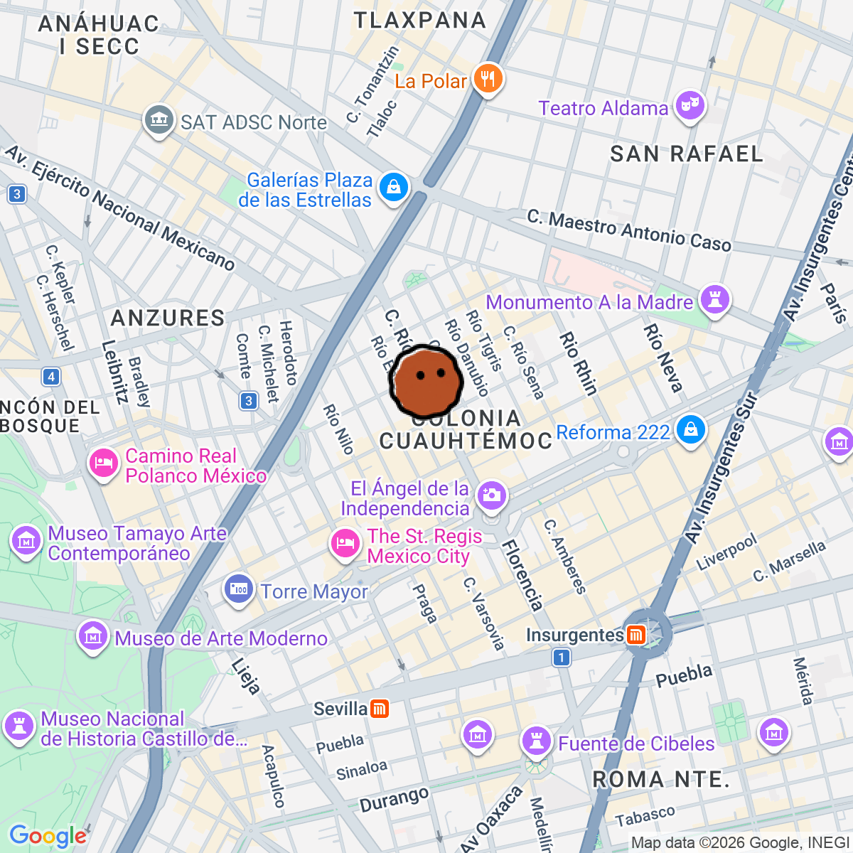 A map showing where Tokyo Music Bar is in CDMX