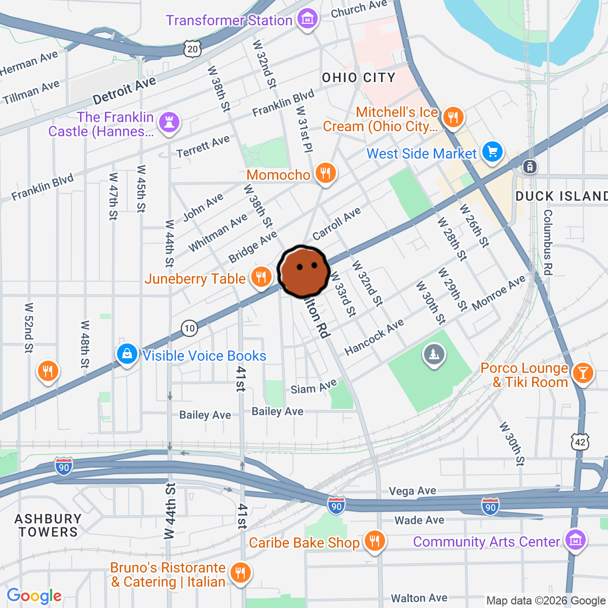 A map showing where Harmony Hi-Fi is in Cleveland