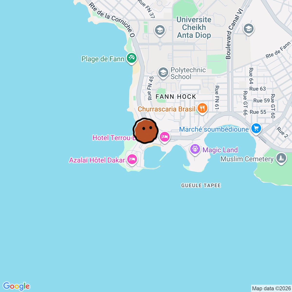 A map showing where Diamono Bar is in Dakar