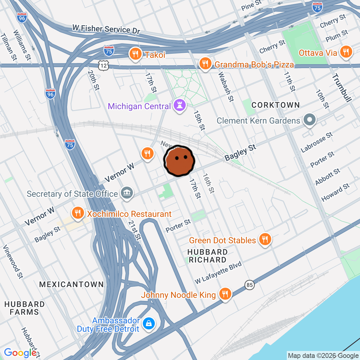 A map showing where Tigris is in Detroit