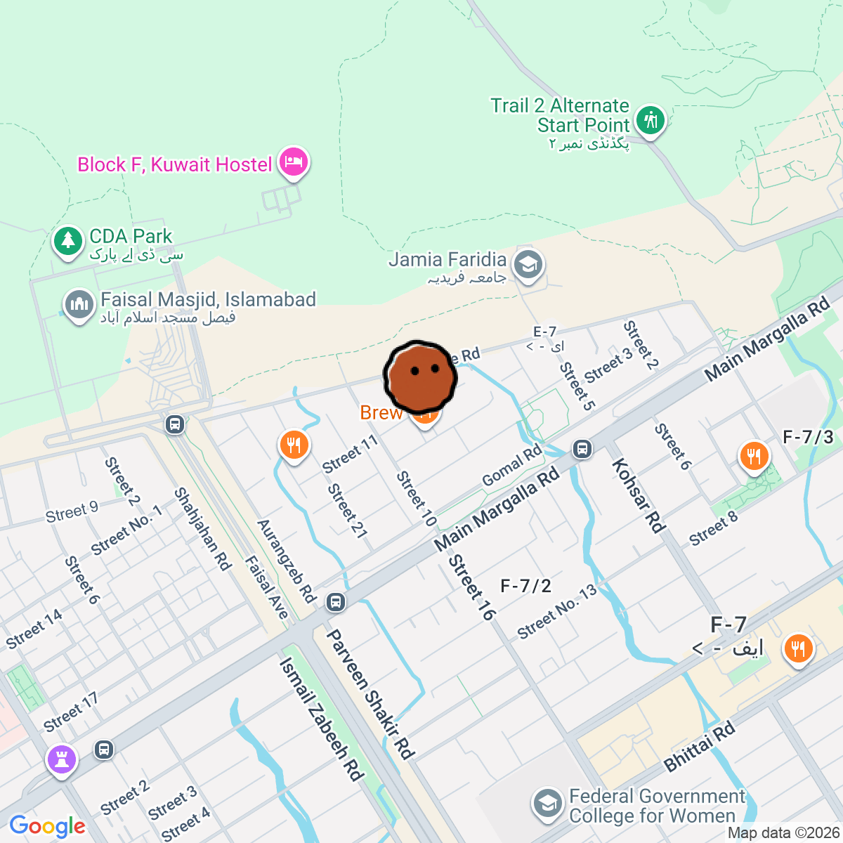 A map showing where Texas Steak House is in E-7