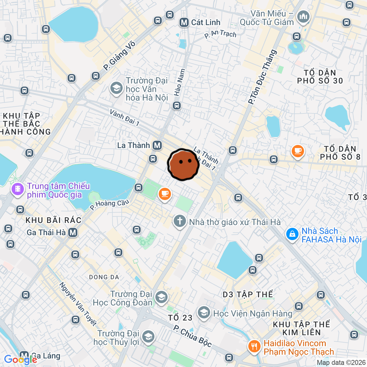 A map showing where Nậu Cafe & Cassette Workshop is in Hà Nội