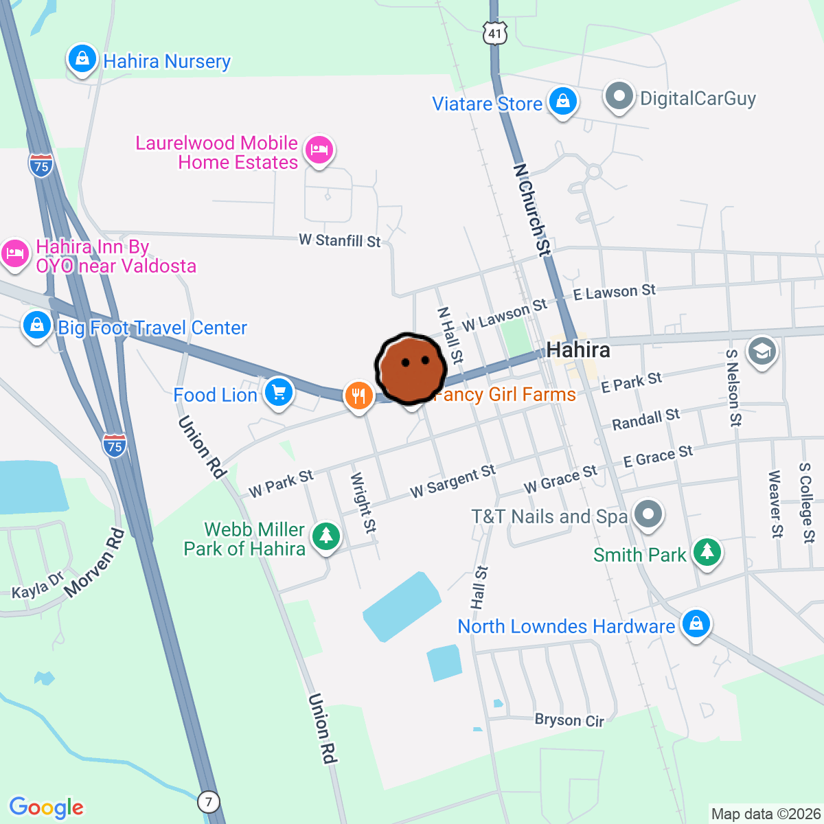 A map showing where Fancy Girl Farms is in Hahira