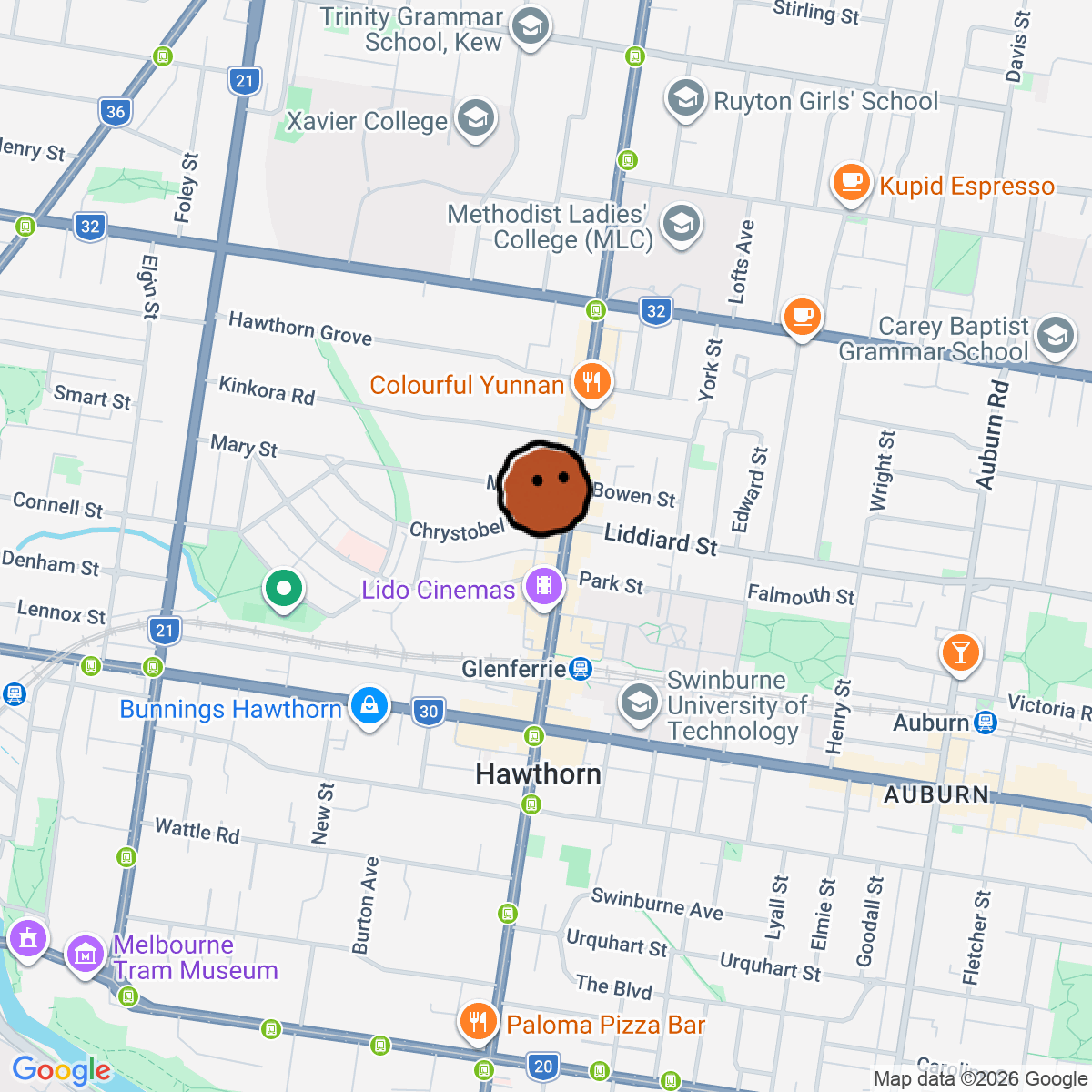 A map showing where Bar Selecta Hawthorn is in Hawthorn VIC