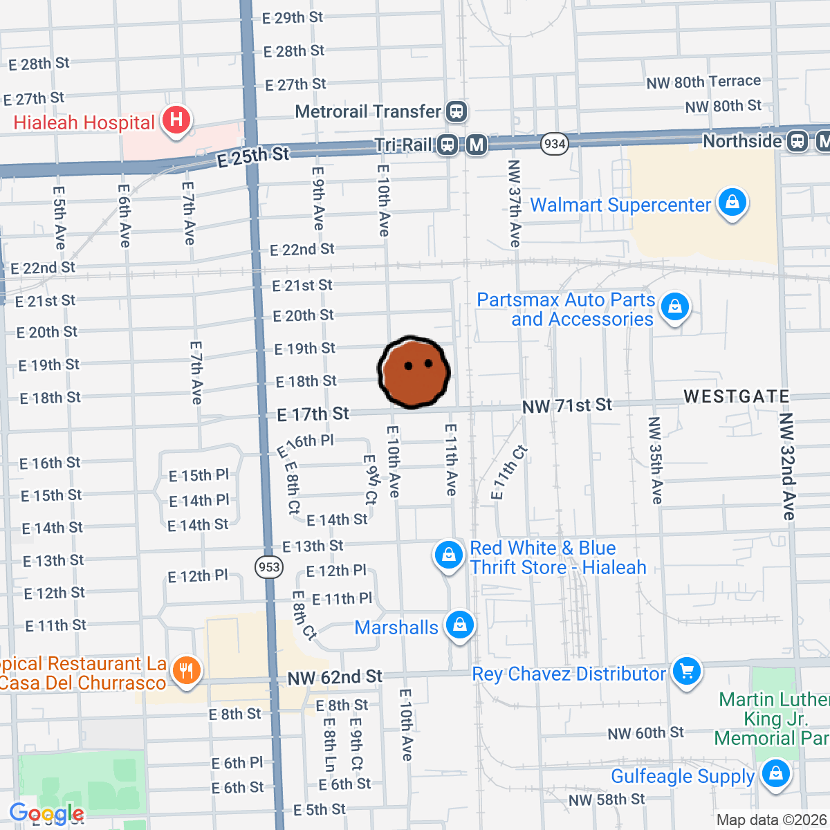 A map showing where Hurricane Vintage is in Hialeah
