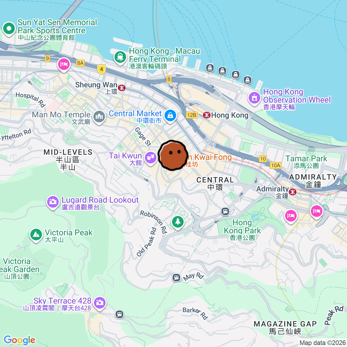 A map showing where Bar Sepia - The Listening Room is in Hong Kong Island